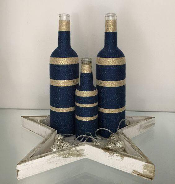 bottles decorated with string - bottle for new year decoration