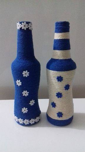 bottles decorated with string - bottles with blue string