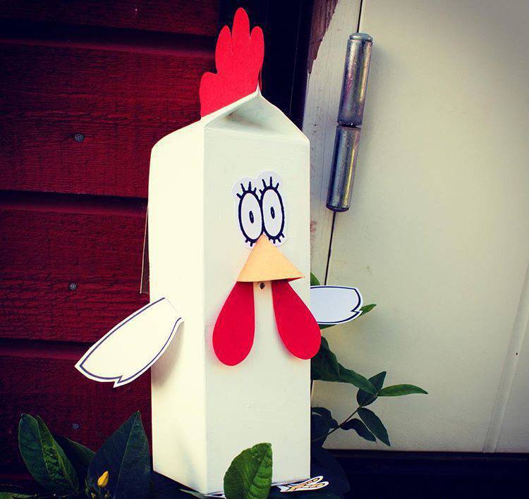 Chicken made with crafts with milk carton