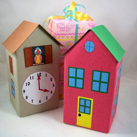 Handicraft with milk carton forms the structure of a toy house