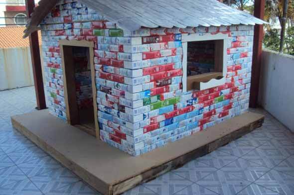 Children's house with craft walls with milk carton