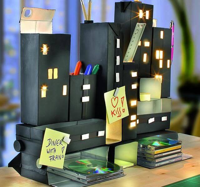 Crafts with milk box that imitates buildings