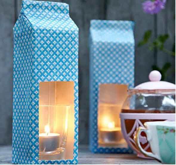 Craft candle holder with milk carton