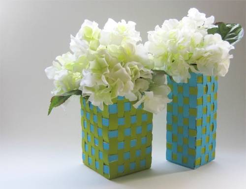 Flower cachepot made with crafts with milk carton