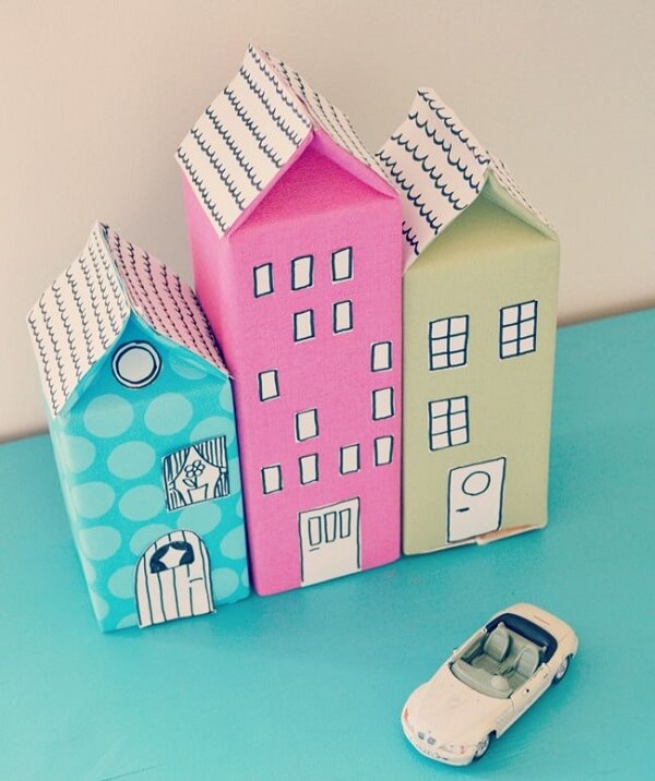 Crafts with milk box imitate buildings