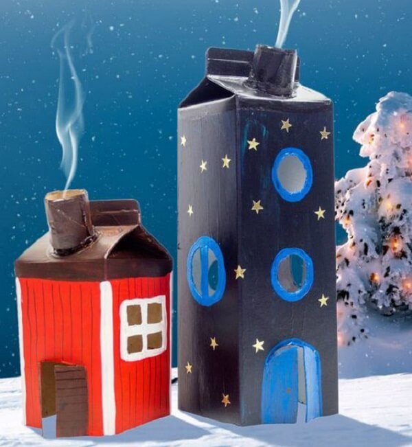 Milk carton crafts mimics the structure of a house and building