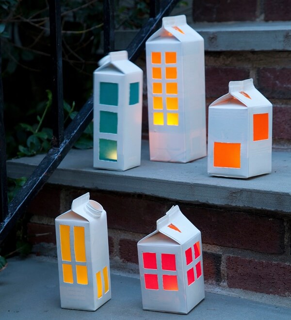 Crafts with milk box imitates buildings