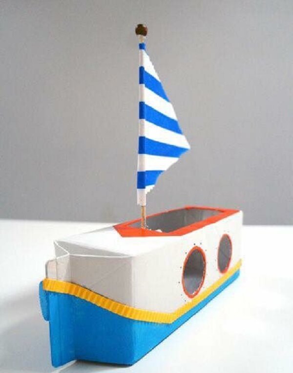 Creative boat made with milk carton