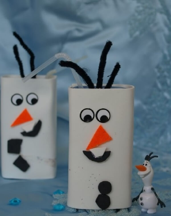 The structure of the milk carton mimics the Olaf from the Frozen movie