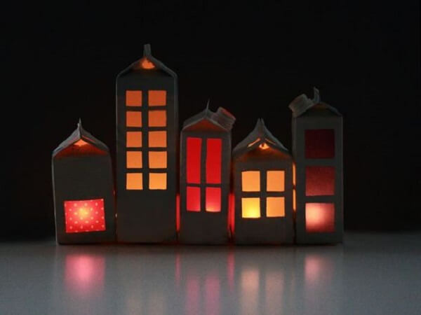 Crafts with milk carton used as lamp