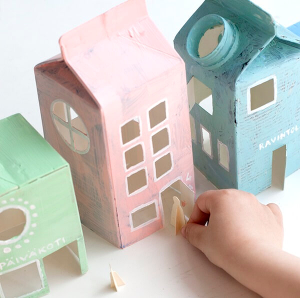 Crafts with milk box form beautiful houses