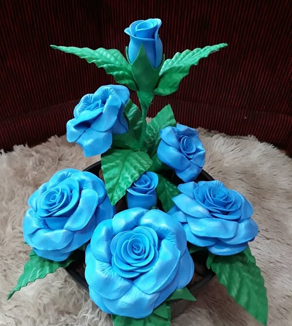 Arrangement made of EVA flowers in blue tone