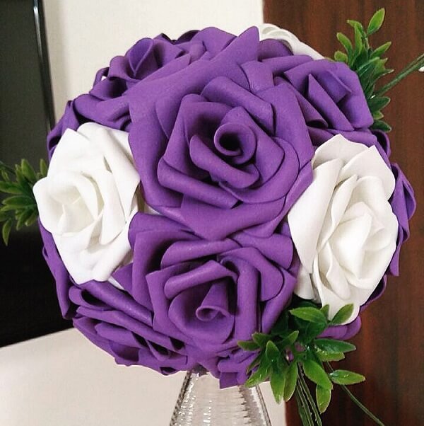 Joyful bouquet made with EVA flowers in purple tone