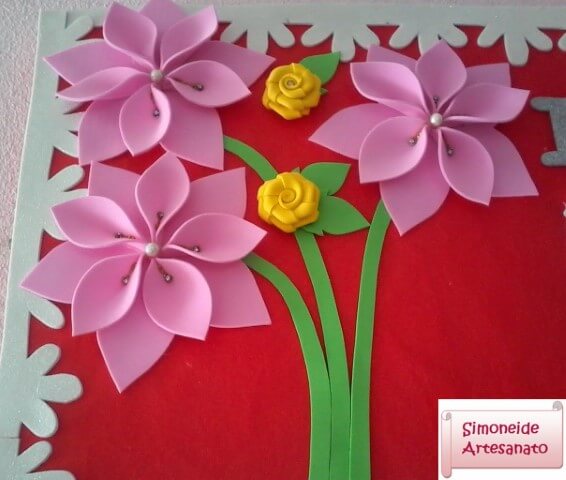 Pink EVA flowers on panel