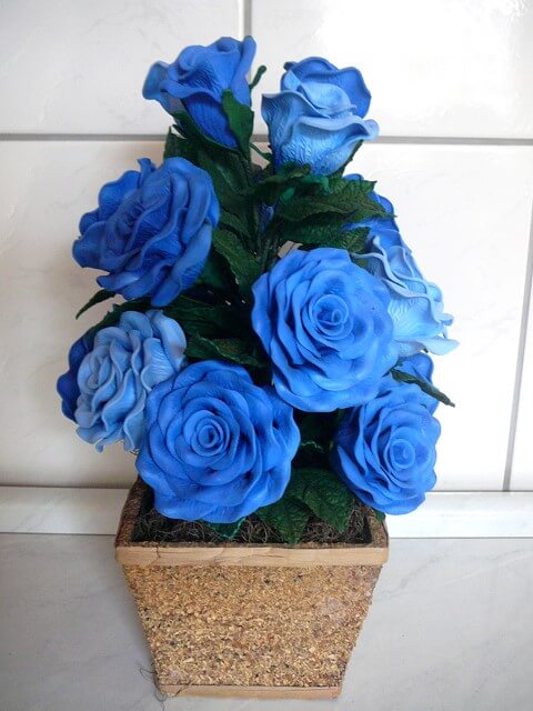 Arrangement with blue EVA flowers