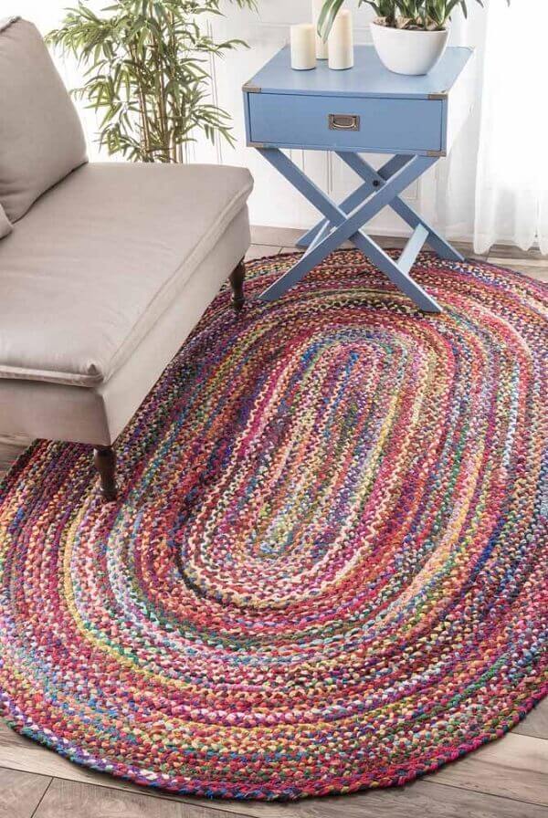 Complement the room decor with an oval crochet rug