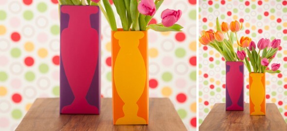 Milk carton craft forms a beautiful colorful cachepot