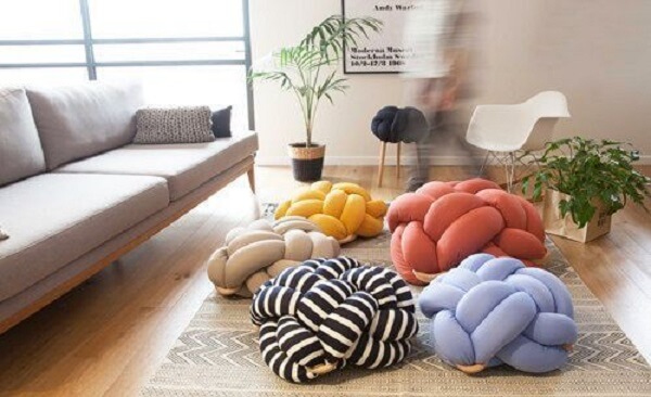Knot-type cushions in varying shades and patterns