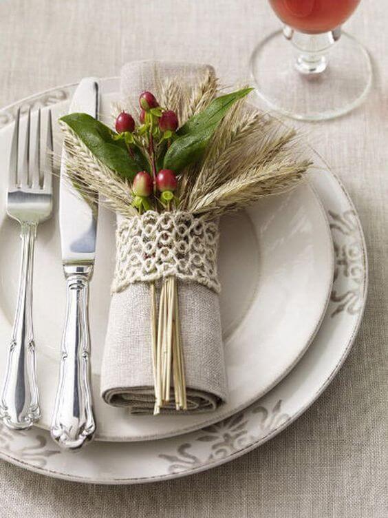 Fabric napkin ring with artificial fruits in the decoration