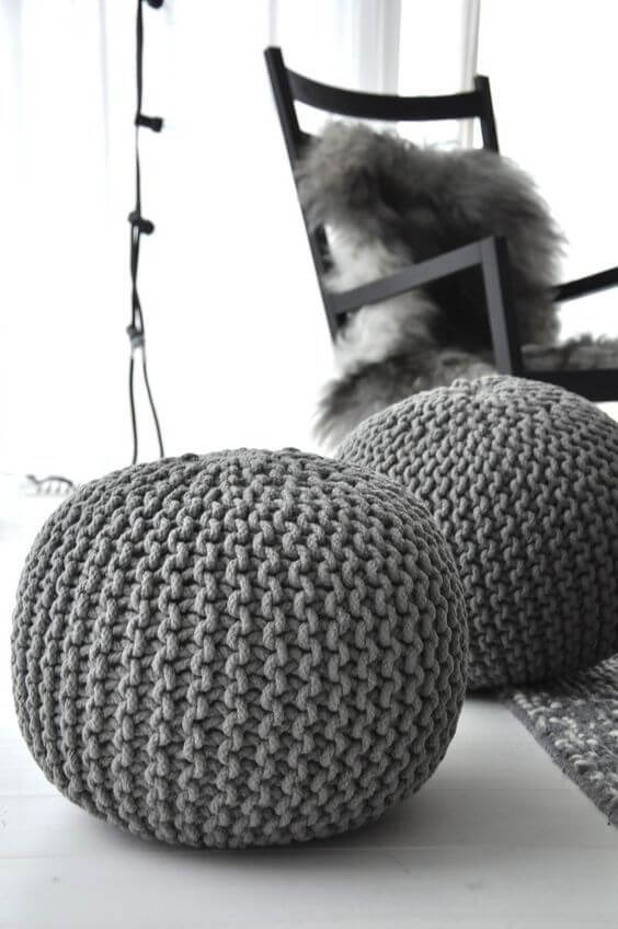 Gray crochet pouf
