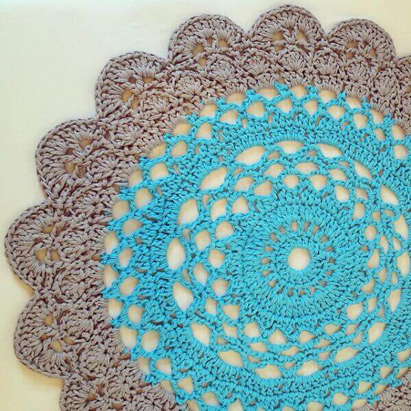 Blue round crochet rug