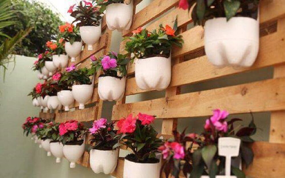 Flower pots made with pet bottles