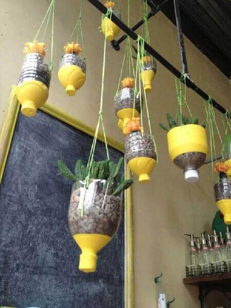 Decorated bottles for hanging garden