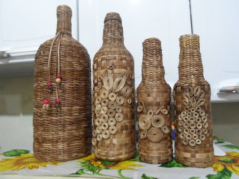 Bottles decorated with straw