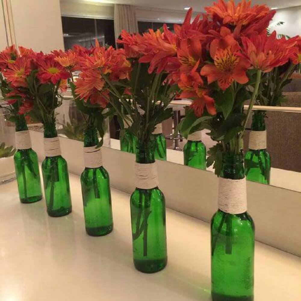 Simple decoration with bottles decorated with string