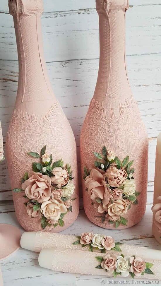 Decorated Bottles - champagne bottles with flowers