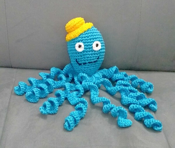 Blue crochet octopus with hat