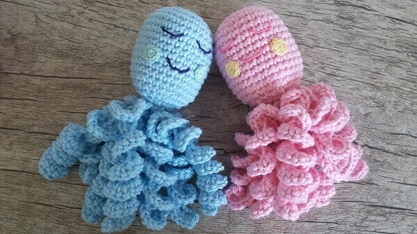 Blue and pink crochet octopus