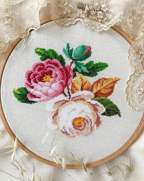 Cross stitch flowers peony