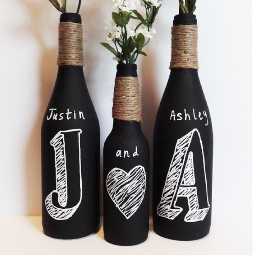 Bottle with chalkboard paint in decoration