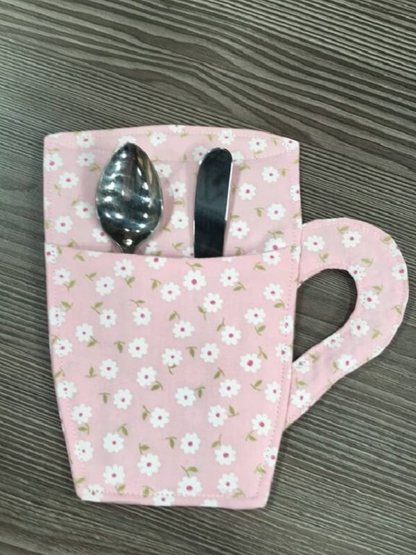Floral printed fabric cutlery holder