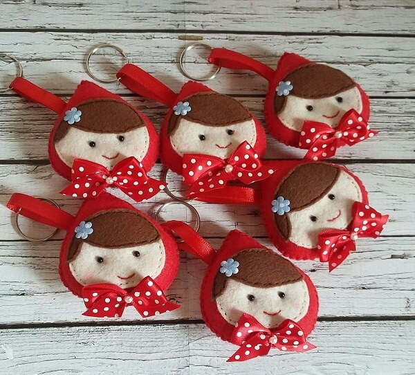 Delicate felt keychain in the shape of Little Red Riding Hood
