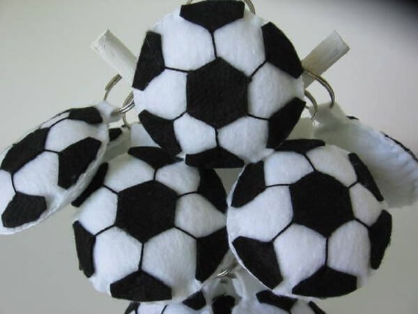 Soccer ball shaped felt keychain