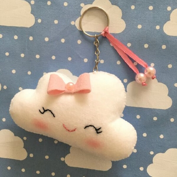 Felt cloud keychain template with pink bow