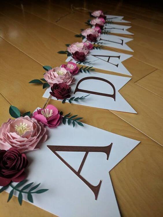 Party decoration with letters and flowers decorating
