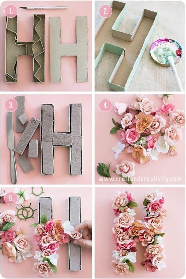 Cardboard letters and flowers template step by step
