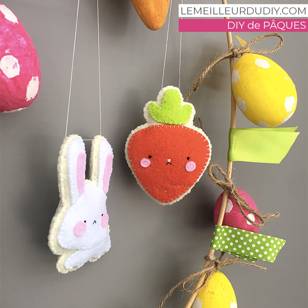 DIY Detail of the Easter wreath felt characters made by Magali THIEBAUD