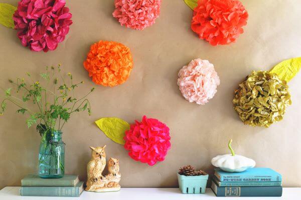 Flores de papel de seda para casa moderna e colorida