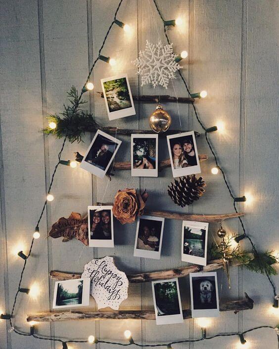 Até o natal pode ser decorado com o varal de fotos iluminado