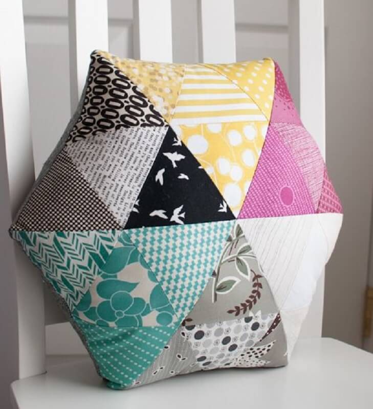 colorful cushion with fabric scraps