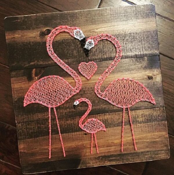 Os flamingos fazem muito sucesso na string art