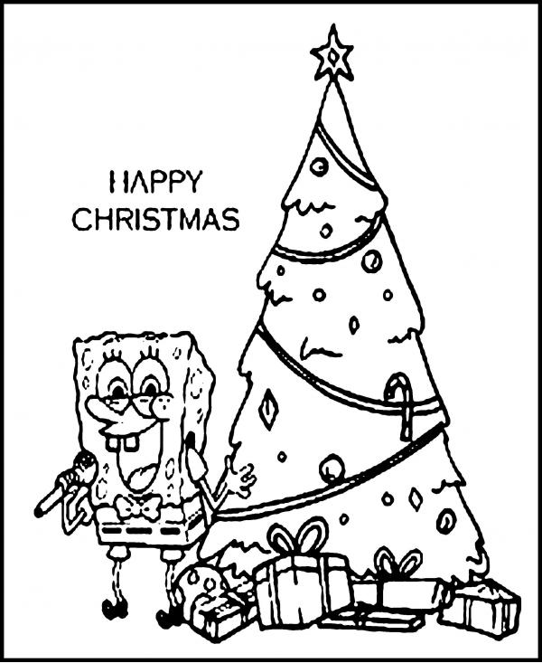 Christmas trees to color - Sponge Bob to color with Christmas tree