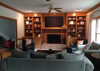 painting oak built in bookshelves