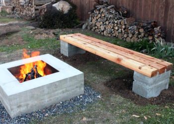 cinder block and stucco fire pit