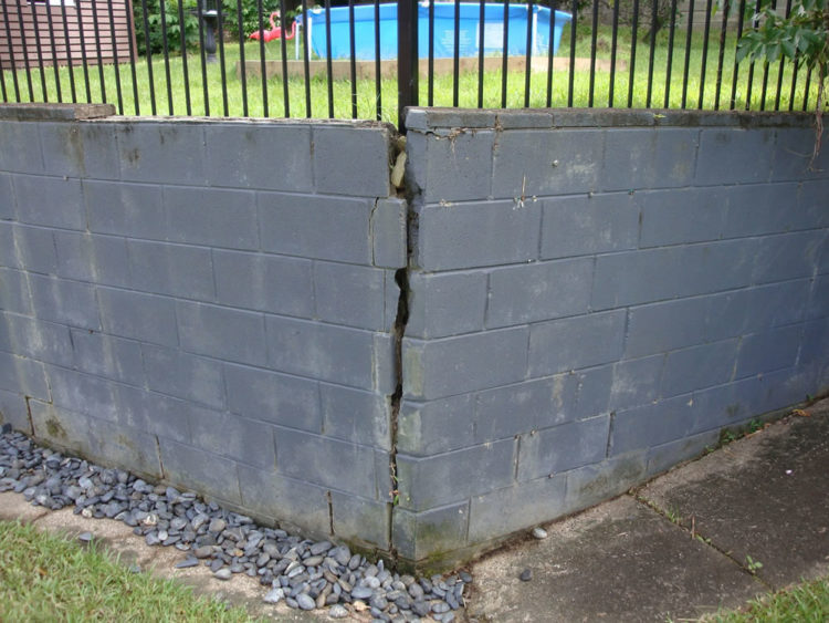 repair cracked brick retaining wall