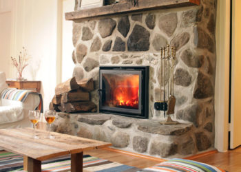 clean porous stone fireplace